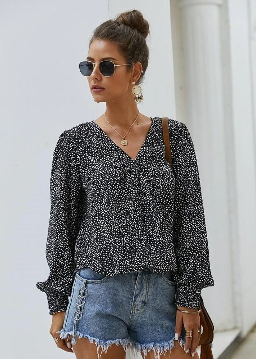 Vintage Muslin Boho Blouse with Polka Dots