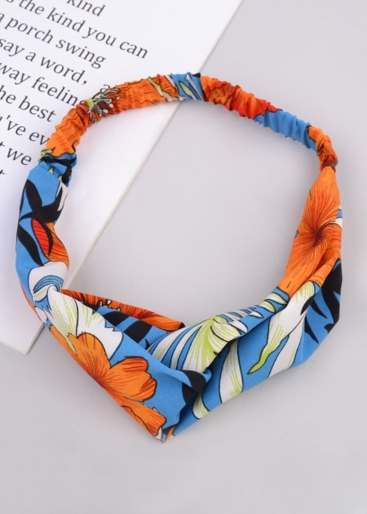 Boho Headband with blue orange floral twists