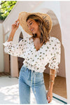 Boho White Blouse Green Spots