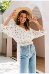 Boho White Blouse Green Spots