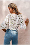 Boho White Blouse Green Spots