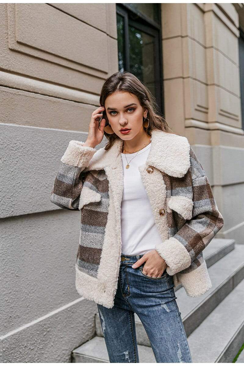 Boho Wool Plaid Jacket in Brown