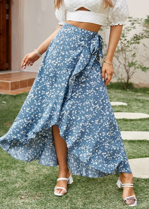 Floral Wrap Boho Wrap Maxi Skirt Women's Boho Floral Print Wrap