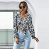 Boho Wrap Blouse with Grey Leopard Print