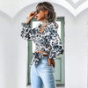 Boho Wrap Blouse with Grey Leopard Print