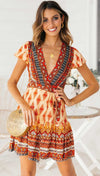 Boho Wrap Warm Colors Mini Dress