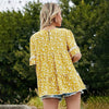 Boho Yellow Flowered Blouse with Lace