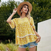 Boho Yellow Flowered Blouse with Lace