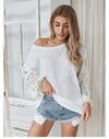 Boho Yellow Flowers White Knit Pullover