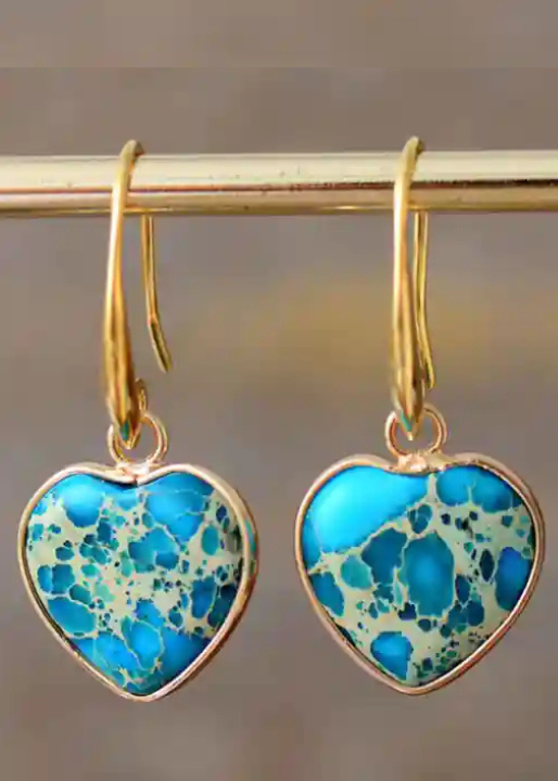 Boho Dangle Earrings Heart Jaspers