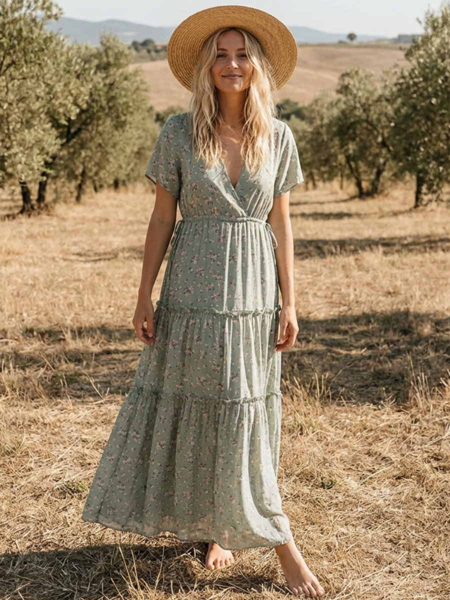 Vintage Green Boho Dress