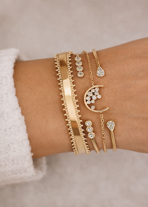 Boho Gold Pleated Bracelet Set