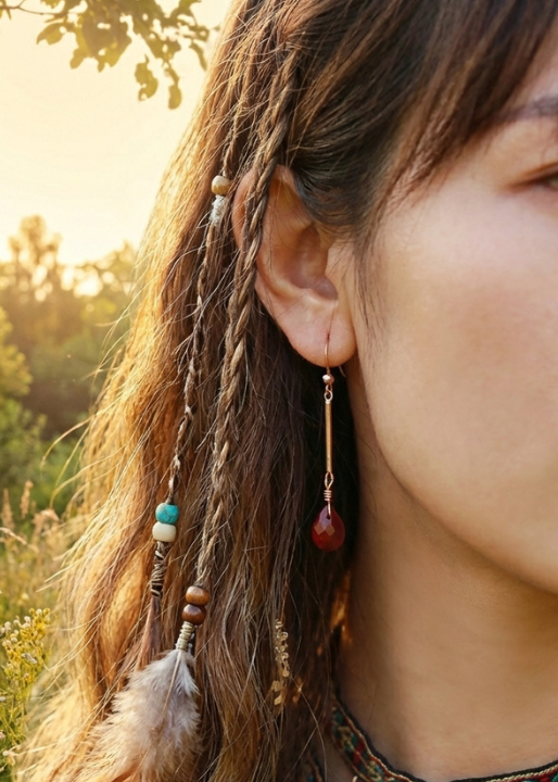 Gold Boho Earrings Red Jaspers