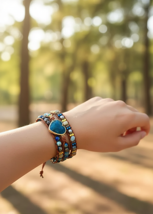 Boho Bracelet - Jasper Apatite Heart
