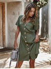 Button through Boho Mini Dress in Khaki Green