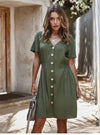 Button through Boho Mini Dress in Khaki Green