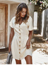 Button through Boho Mini Dress in White