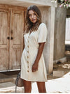 Button through Boho Mini Dress in White