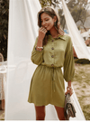 Chic Bohemian Mini Dress in Khaki Green