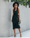 Chic Boho Mid-Length Dress with Leopard Print / Dark Green