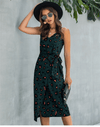 Chic Boho Mid-Length Dress with Leopard Print / Dark Green