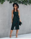 Chic Boho Mid-Length Dress with Leopard Print / Dark Green