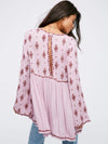 Chic Flared Boho Blouse in Light Pink