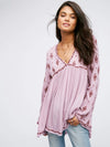 Chic Flared Boho Blouse in Light Pink