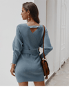 Chic Light Blue Knit Wrap Mini Dress