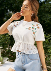 White Peplum Boho top with embroidered motif