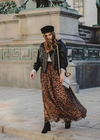 Long boho flared skirt leopard print