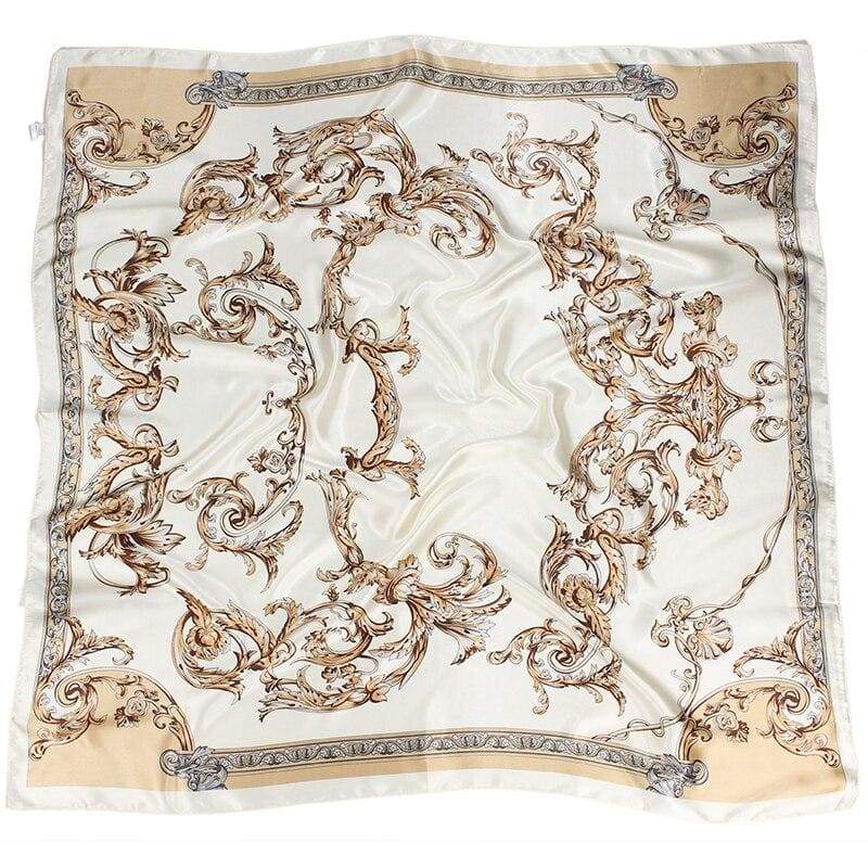 Boho White vintage Scarf with gold prints