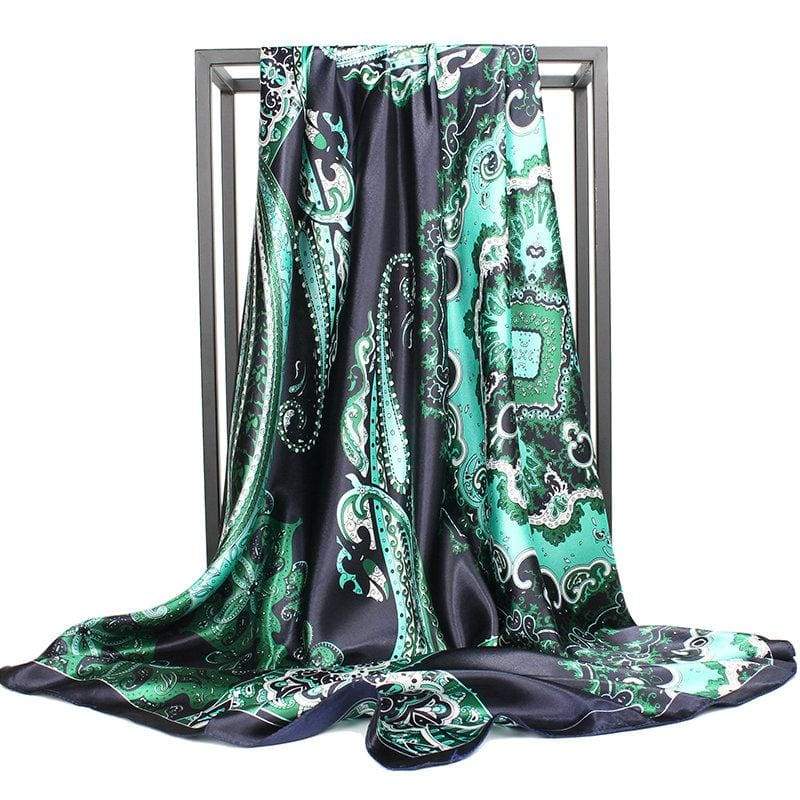 Boho Summer Green Scarf Black Pattern