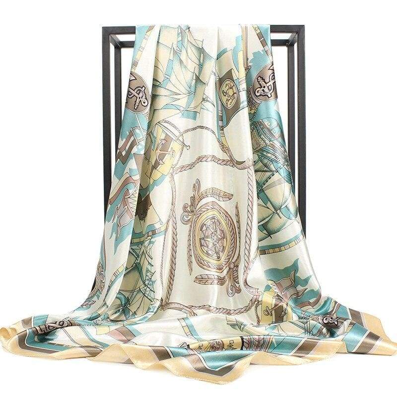 Boho Retro Beige Scarf printed light blue and brown