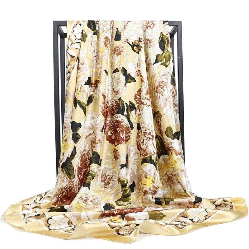 Beige Boho retro Scarf with floral print