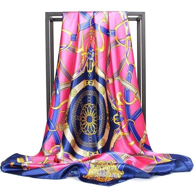 Boho retro pink Scarf printed blue and gold