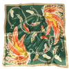 Green retro Boho Scarf with orange and gold pattern