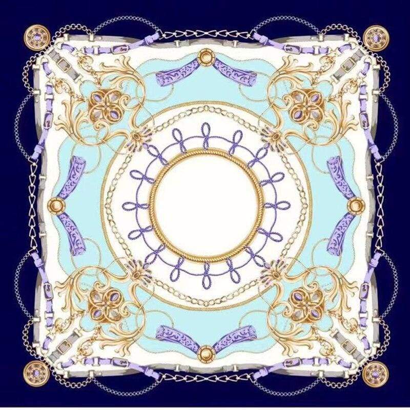 Boho blue Scarf Stylish gold print