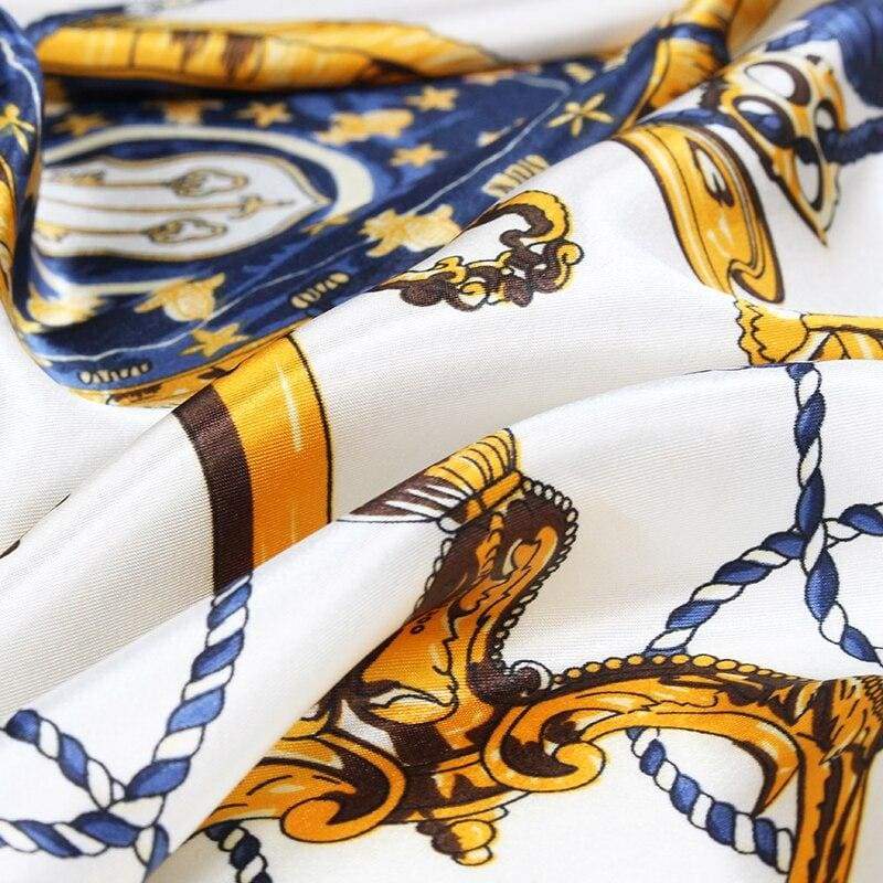 Boho antique White Scarf printed blue and yellow