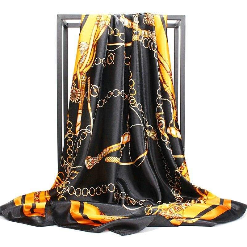 Boho Black Scarf Vintage yellow pattern