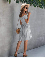 Grey Bohemian Dress with Stripes dress