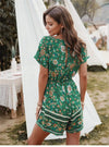 Gypsy Mini Dress in Green with Floral Print