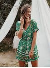 Gypsy Mini Dress in Green with Floral Print