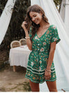 Gypsy Mini Dress in Green with Floral Print