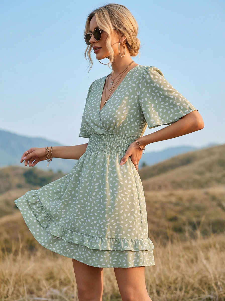 Hippie Mini Dress in Green