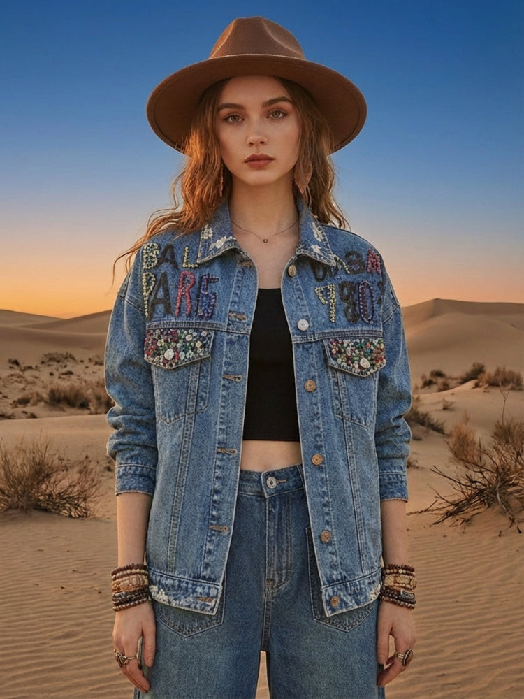 Boho Jacket Denim Cartoon