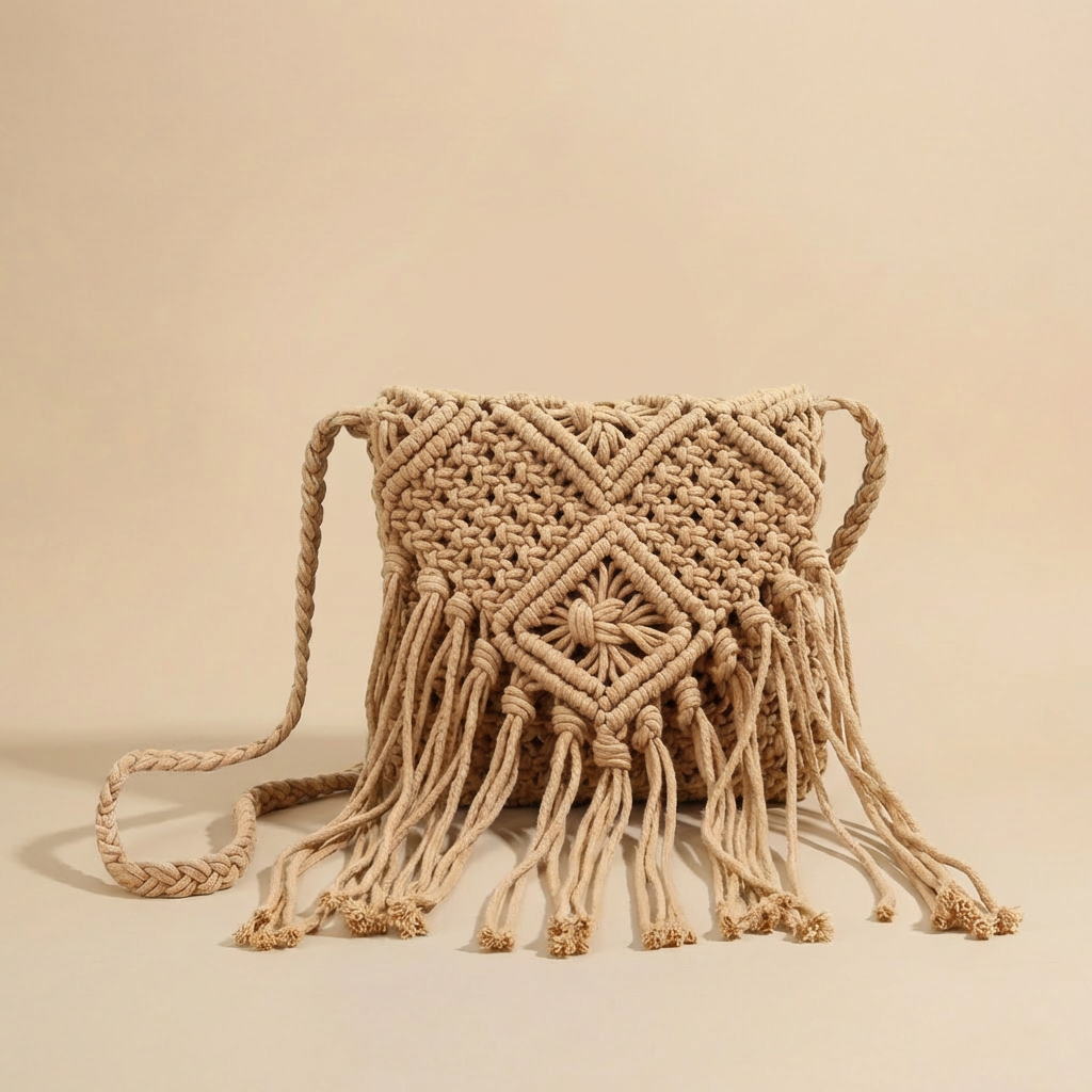 Boho Macrame Fringe Crossbody Bag