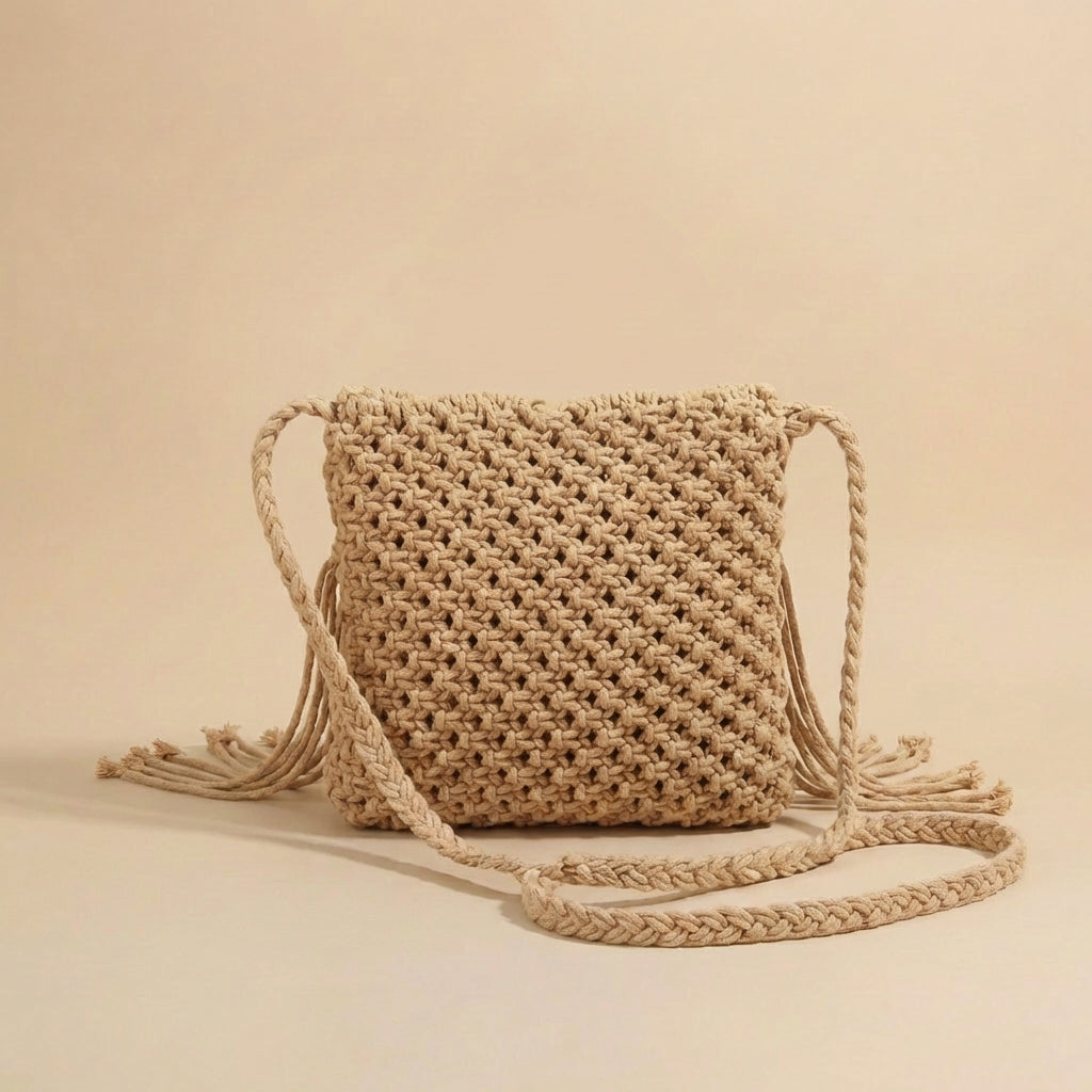 Boho Macrame Fringe Crossbody Bag