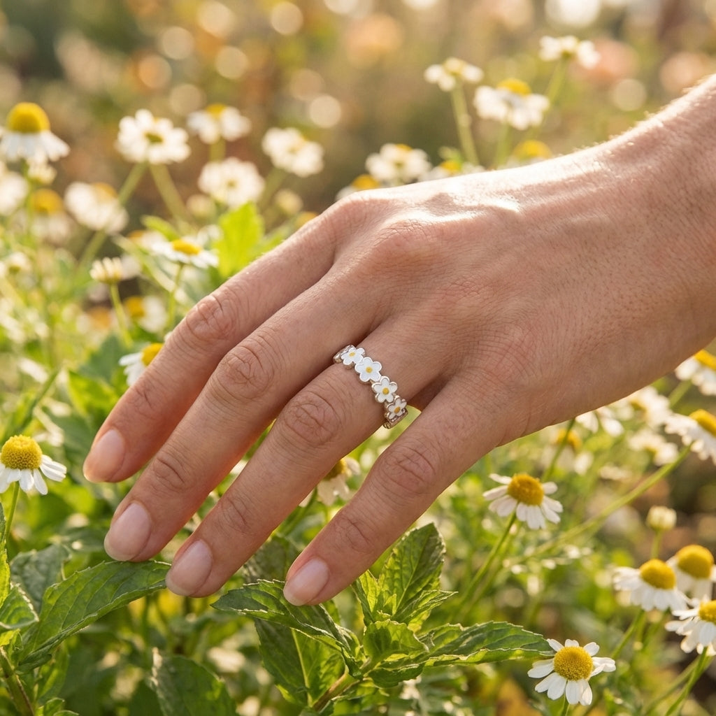 Boho Epoxy Daisy Flower Ring