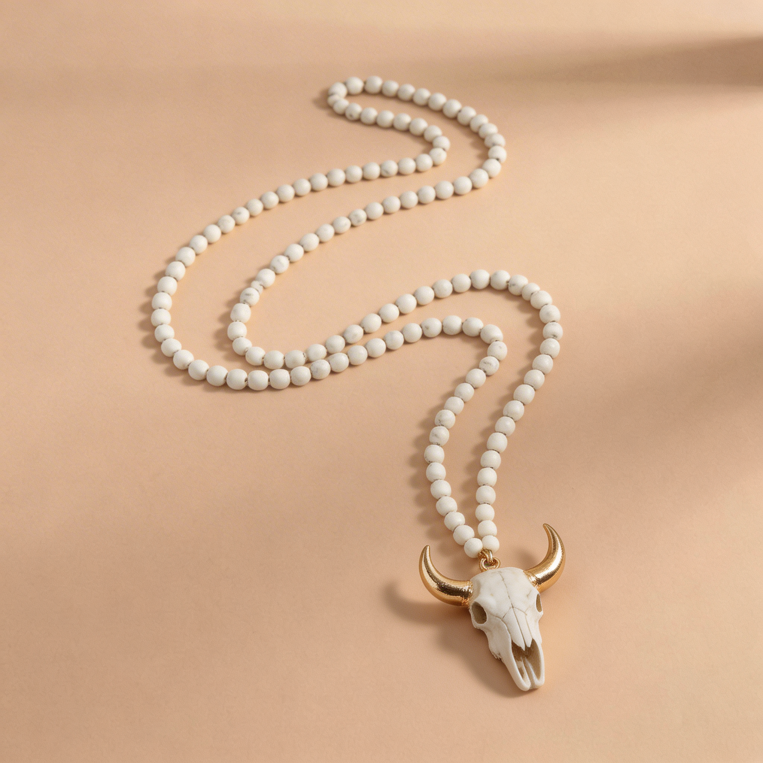 Boho Beaded Necklace - Horn Pendant